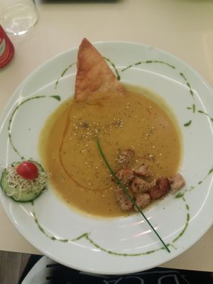 Pumpkin soup at Yerbabuena - Hileras in Madrid