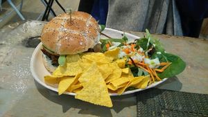 Thai burger with house salad dressing at Graze in Antibes
