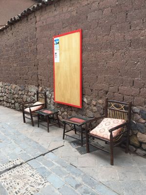 More chilling seating with community bilboard at Apu Organic Nativo in Pisac