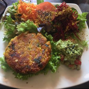 chickpea burger  at Apu Organic Nativo in Pisac