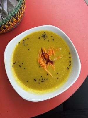 Pumpkin soup  at Apu Organic Nativo in Pisac