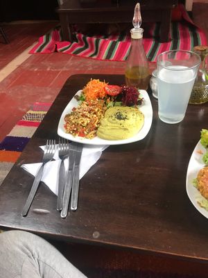 Sprouts salad and lentil paste  at Apu Organic Nativo in Pisac