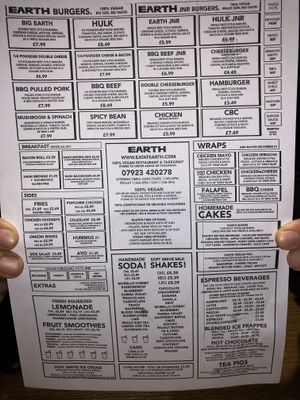 Full menu  at Earth Restaurant & Takeaway in Petersfield