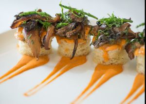 mushroom toast bites  at Plant Cafe in Hamala