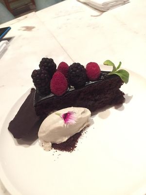 Chocolate Cake with ice cream at Plant Cafe in Hamala