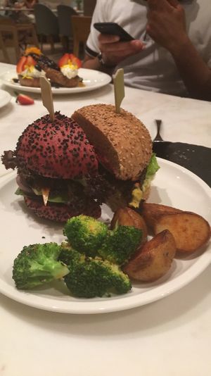 The original & beans burger  at Plant Cafe in Hamala