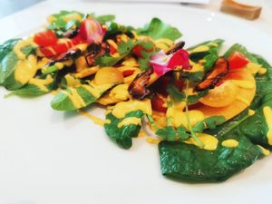 Garbanzo Pancakes 🥞 😋 Hollandaise Sauce 😋 at Plant Cafe in Hamala