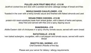 Vegan menu at Source in York