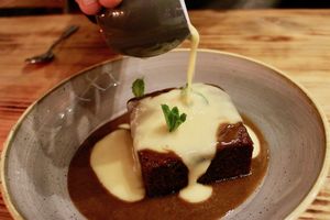 Sticky toffee pudding with custard at Source in York