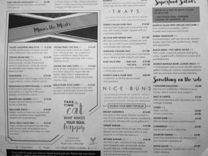 Menu as at Sept 2019 at Source in York