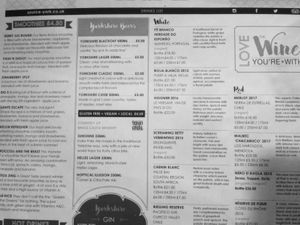 Menu as at Sept 2019 at Source in York