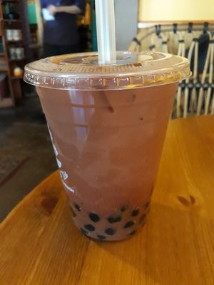 Chocolate tea with strawberry puree at Dobra Tea in Ashland