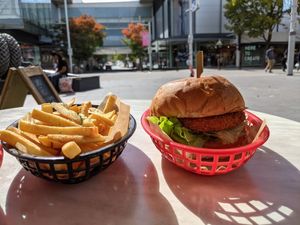 Schnitzel burger and chips at The Fish Shack in Canberra