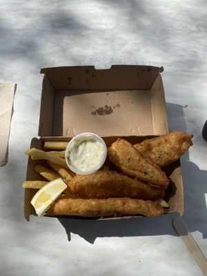Regular konjac fish and chips with tartare sauce   at The Fish Shack in Canberra