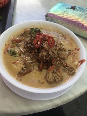 Vegan chicken laksa (it’s spicy)  at The Fish Shack in Canberra