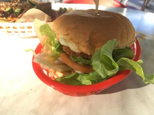 The vegan chick’n Schniz burger, solid! at The Fish Shack in Canberra