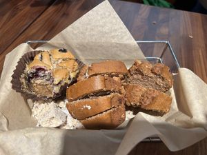 Basket of baked goods (cut up so we could share)  at Sibling by Pushkin in Sacramento