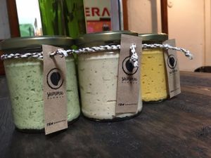 Happiness Jars of Hummus Flavors at Summu in Antigua