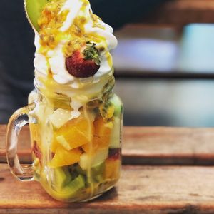 Fruit with coconut gelato on top  at Charlie's Raw Squeeze - North Lakes in Moreton Bay Region