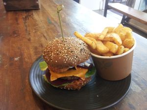 Hash and Beet with Chips, from MooFree Burgers at MooFree Burgers - North Lakes in Moreton Bay Region