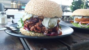 Hash n beet burger at MooFree Burgers - North Lakes in Moreton Bay Region