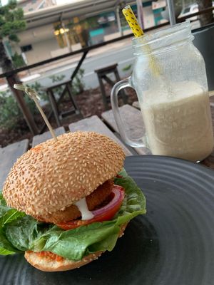 Chicken Licken Burger & Salty Caramel Shake  at MooFree Burgers - North Lakes in Moreton Bay Region
