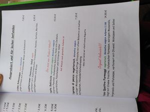 Menu with specialties at Casa Vita in Wernigerode