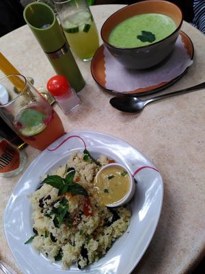 Vegan couscous salad and green curry soup at Casa Vita in Wernigerode