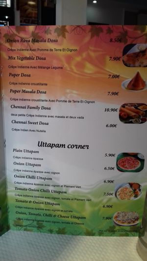 Menu at Saravanaa Bhavan in Paris