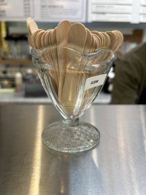The use wood for samples. 🥹  at Angela's Ice Cream - Petaluma Blvd in Petaluma