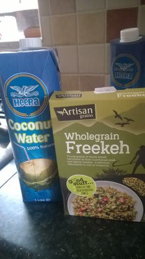 Freekeh and coconut water  at The Grocery in Newcastle Upon Tyne