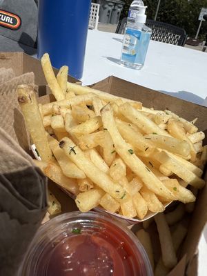 Truffle fries. Strong truffle taste. Paired great with the Word Burger.  at Word of Mouth - Food Truck in Los Angeles