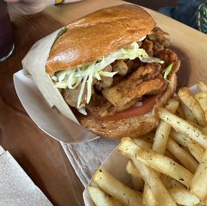 Oyster mushroom “chick’n” burger   at Word of Mouth - Food Truck in Los Angeles