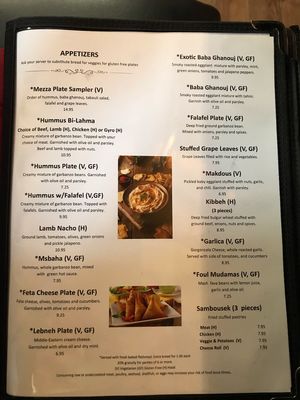 Menu 1 at Oasis Lebanese Cuisine in Beaverton