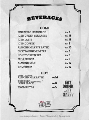 Menu (7/7) at Shia's Homemade Granola in Penang