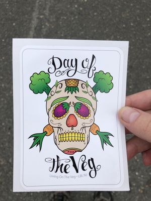 They hand out free vegangelist stickers!! 💚🥬🥦 at Living on the Veg in Beach Haven