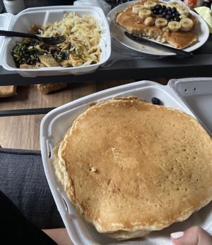 Servings were so large I couldn’t even eat half of one pancake before I was stuffed😅 at Southern Belles Pancake House in Plainfield