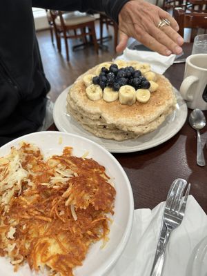 Vegan pancakes and hashbrowns   at Southern Belles Pancake House in Plainfield