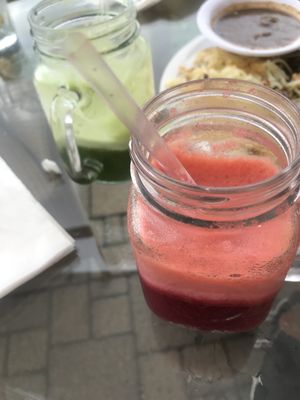 Detox and red bliss juices at Southern Belles Pancake House in Plainfield