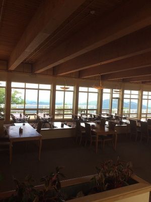 Your view for lunch or dinner in the dining hall at Art of Living Retreat Center in Boone