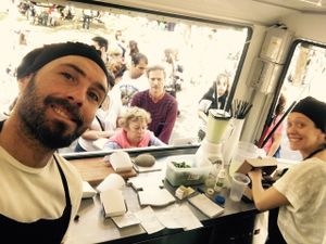 El chef at The Veggie Burger Club Food Truck in Buenos Aires