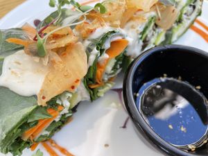 Kimchi spring rolls at Quinoa Arago Vegetaria in Barcelona