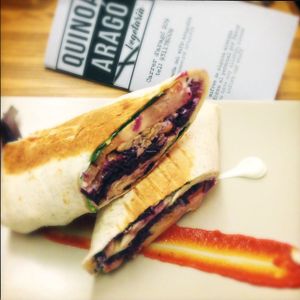 vegan wrap with tempeh  at Quinoa Arago Vegetaria in Barcelona