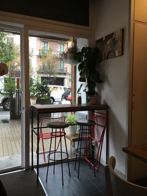 Window seat  at Quinoa Arago Vegetaria in Barcelona