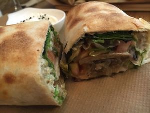 Tempeh wrap  at Quinoa Arago Vegetaria in Barcelona