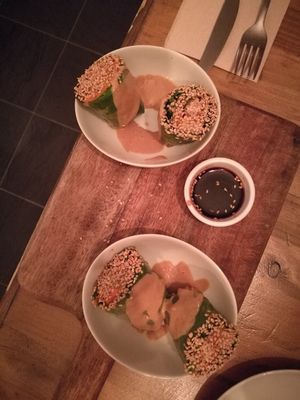 Vietnamese springrolls at Quinoa Arago Vegetaria in Barcelona
