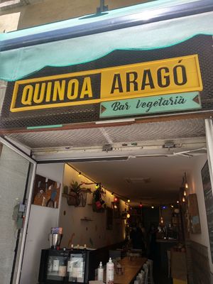 Outside at Quinoa Arago Vegetaria in Barcelona