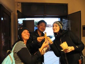 Happy people :) at The Churro Bar & Vegan Bakery in Cusco
