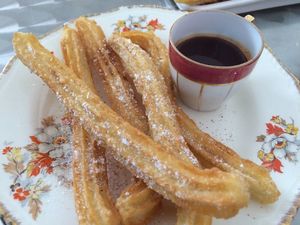 Churros and choco at The Churro Bar & Vegan Bakery in Cusco