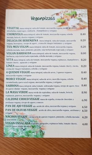 Carta de pizzas veganas at Pizzeria Altabix in Elche